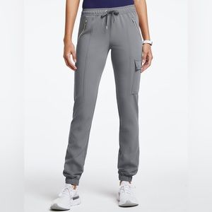 Jaanuu XS Tall Women’s Essential Hold Zip Jogger Scrub Pants Light Gray XST